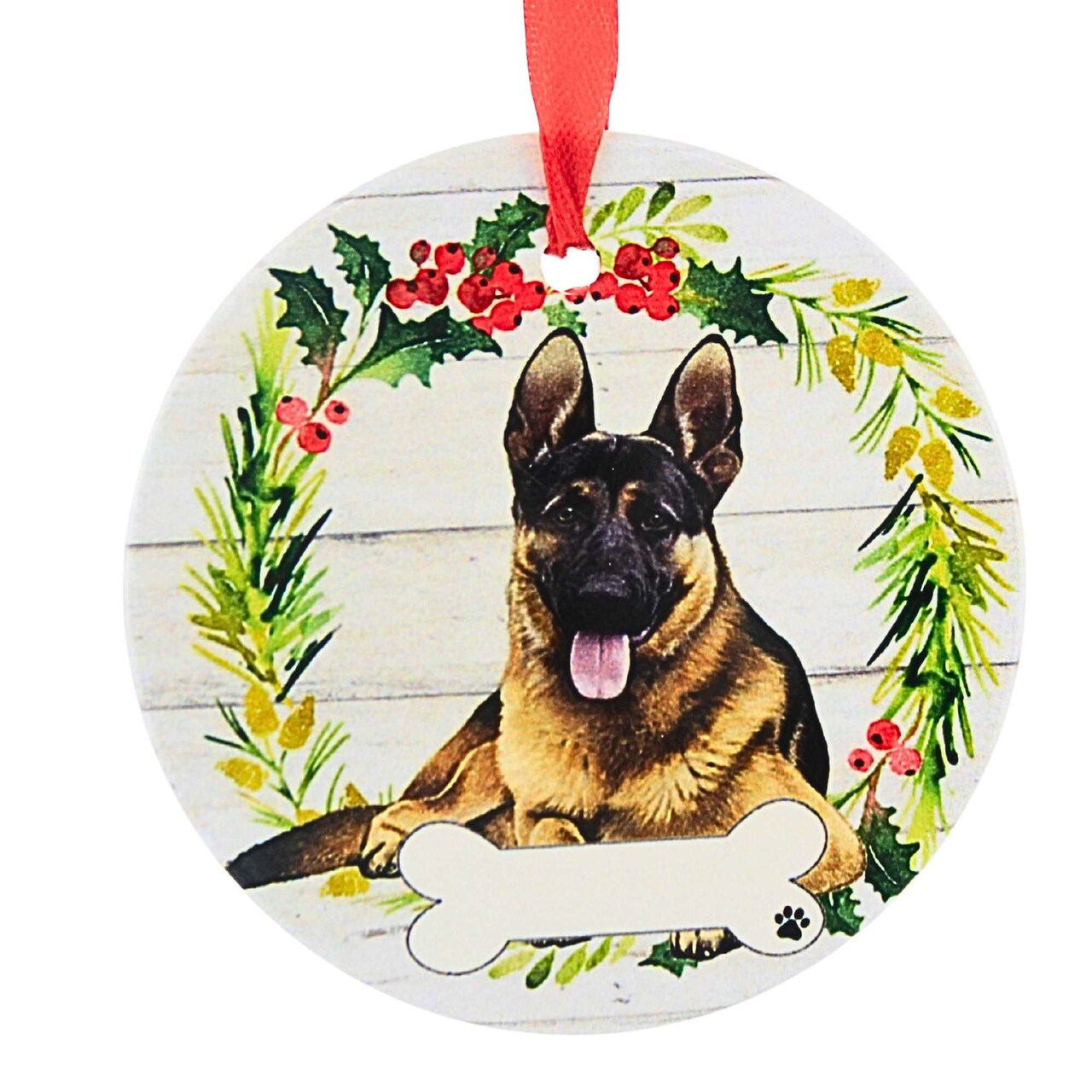E & S Imports 3.5 Inch Ceramic German Shepherd Ornament Christmas Tree Ornament , Dog Puppy Ribbon Cherish Pet